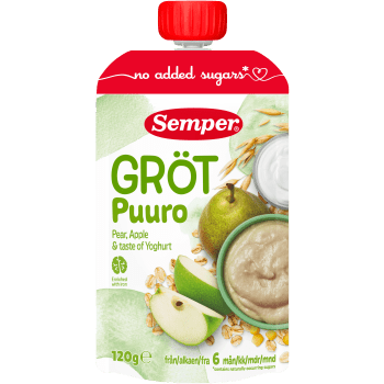 Gröt med yoghurt, päron & äpple 6m 120g Semper.
