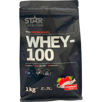 Proteinpulver Jordgubbssmak Whey-100 1kg Star Nutrition.