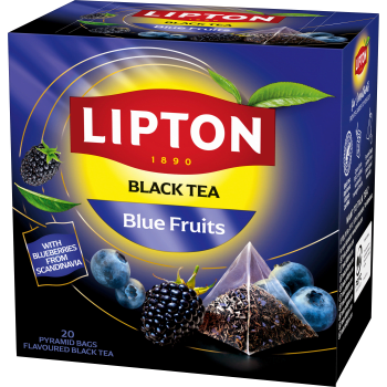 Svart Pyramidte Blue Fruit Lipton.