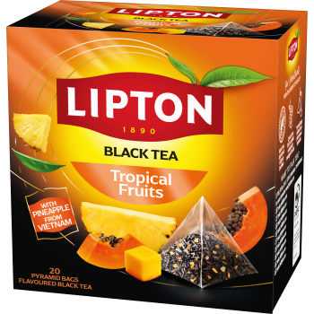 Svart Pyramidte Tropical Fruit Lipton.