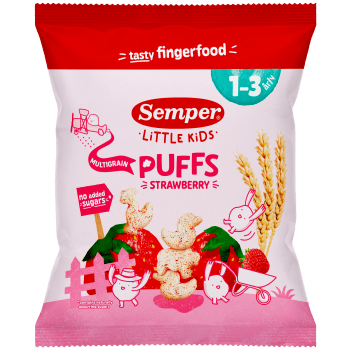 Multigrain puffs strawberry Eko 1år Semper.