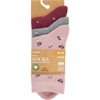 Strumpa 3p rosa blomma 39/41 mywear.