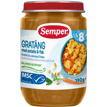 Barnmat Gratäng med potatis & fisk 8m Semper.