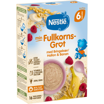 Barnmat Min Fullkornsgröt hallon & banan 6m 16-port Nestle.