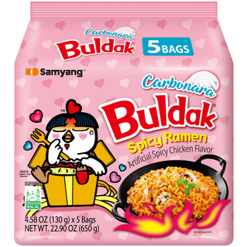 Snabbnudlar Buldak Carbonara smak 650g Samyang.