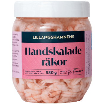 Räkor i lake Handskalade 580g Lillängshamnens Fiskrökeri.