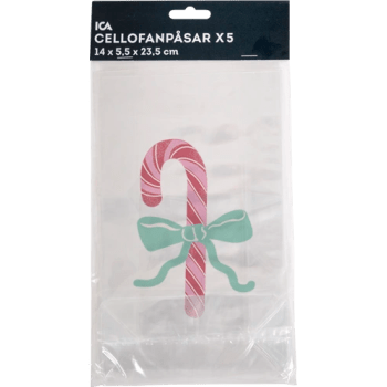 Cellofanpåse Julgodis 14 x 23,5 cm 5-p.