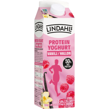Proteinyoghurt Vanilj Hallon Laktosfri 2% 1000g Lindahls.