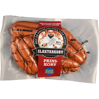 Prinskorv 82% Kötthalt 270g Slaktarkorv.