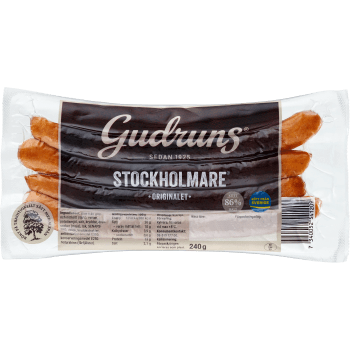 Korv Stockholmare Original Alspånsrökt 86% 4-p 240g Gudruns.