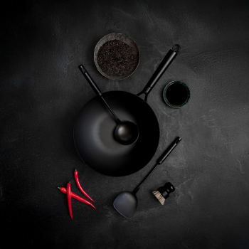 Wok set med redskap kolstål Satake.