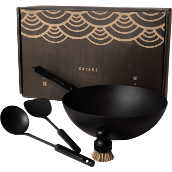 Wok set med redskap kolstål Satake.