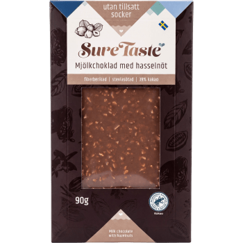 Mjölkchoklad Med Hasselnöt Utan Tillsatt Socker 90g SureTaste.