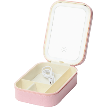 Resesmyckeskrin m LED spegel rosa.