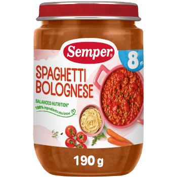 Spagetti med köttfärssås Från 8m 190g Semper.
