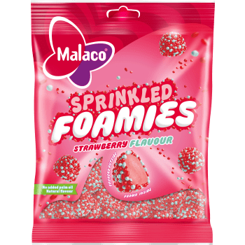Godispåse Sprinkled Foamies Strawberry 110g Malaco.