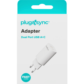 Adapter Vägg 20W Dual Port 1-p Plug & Sync.