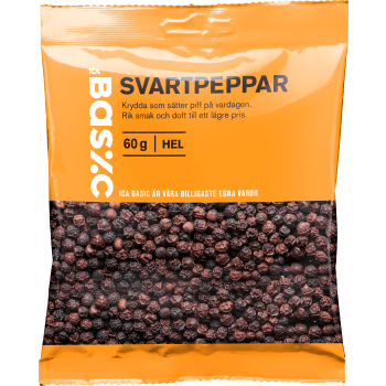 Svartpeppar hel 60g ICA Basic.