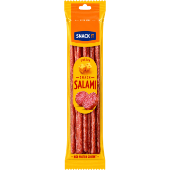 Fläskprodukt, finmalen, rå, mogen. 100 g produkt har tillverkats av 170 g fläskkött och 8 g ost...