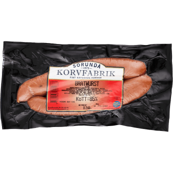 Bratwurst 85% Kötthalt 240g Sorunda Korvfabrik.