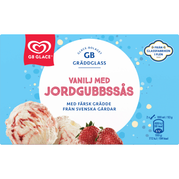Glass Vanilj med jordgubbssås 500ml GB Gräddglass.