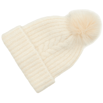 Mössa snövit med pompom.