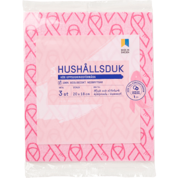 Hushållsduk 3-p Rosa Bandet ICA.