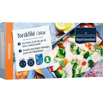 Torskfilér i bitar 375g Royal Greenland.