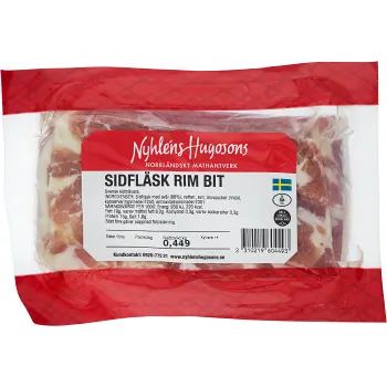 Sidfläsk i bit Rimmat ca 400g Nyhléns Hugosons.
