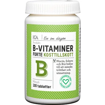 B-Vitaminer Forte Kosttillskott 100st ICA Hjärtat.