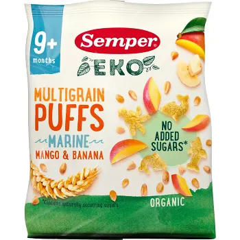 Multigrain puffs mango &amp; banana 9m 18g Semper.
