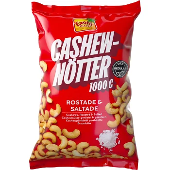 Cashewnötter Rostade &amp; Saltade 1000g Exotic Snacks.