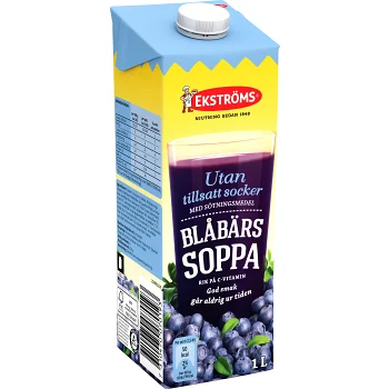 Blåbärssoppa utan tillsatt socker 1l Ekströms.