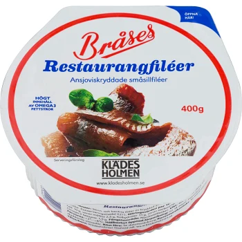 Restaurangfiléer Bråses ansjoviskryddade småsillfiléer 400g Klädesholmen.