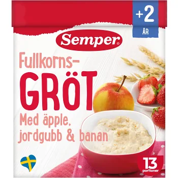 Fullkornsgröt Äpple jordgubb &amp; banan Från 2år 13 port 470g Semper.