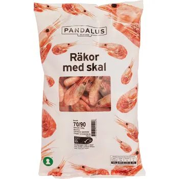 Räkor med skal 70/90 st/kg Fryst 1kg Pandalus.