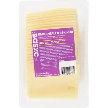 Emmentaler skivad 400g ICA Basic.