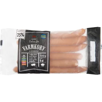 Varmkorv 75% kötthalt 300g ICA.