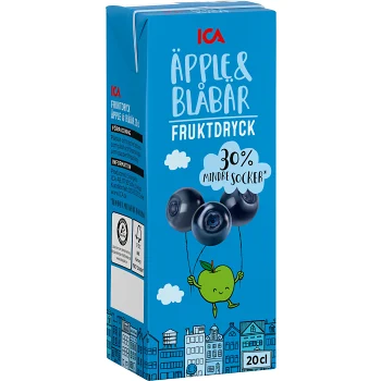 Fruktdryck Äpple &amp; blåbär 20cl ICA.