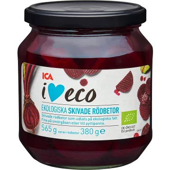 Rödbetor skivade Ekologisk 380g ICA.