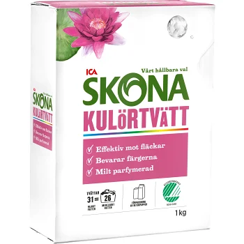 Tvättmedel Kulörtvätt Morgonsol 1kg Miljömärkt ICA Skona.