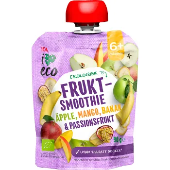 Fruktsmoothie Äpple, mango, banan &amp; passionsfrukt 6+mån 90g ICA I love eco.