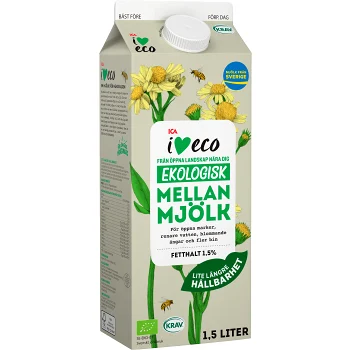 Mellanmjölk 1,5% Ekologisk 1,5l KRAV ICA I love eco.