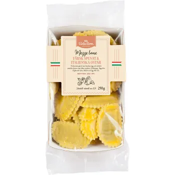 Pasta Mezze Lune Spenat &amp; Ost Färsk 250g ICA Selection.
