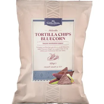 Tortillachips Bluecorn 125g ICA Selection.