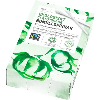 Ekologiska Bomullspinnar 200p Miljömärkt ICA Hjärtat.