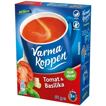 Soppa Tomat &amp; Basilika Varma Koppen 61g Blå Band.