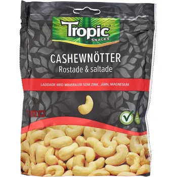 Cashewnötter Rostade och Saltade 170g Tropic Snacks.