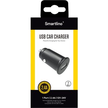 Billaddare 1xUSB 2.4a svart Smartline.