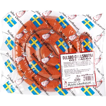 Korv Grillsnurra Ost Bacon 650g Delsbo Charkuteri.